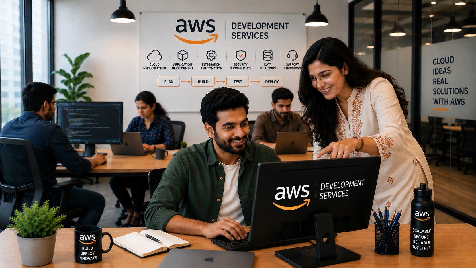 AWS cloud development team planning a secure application architecture