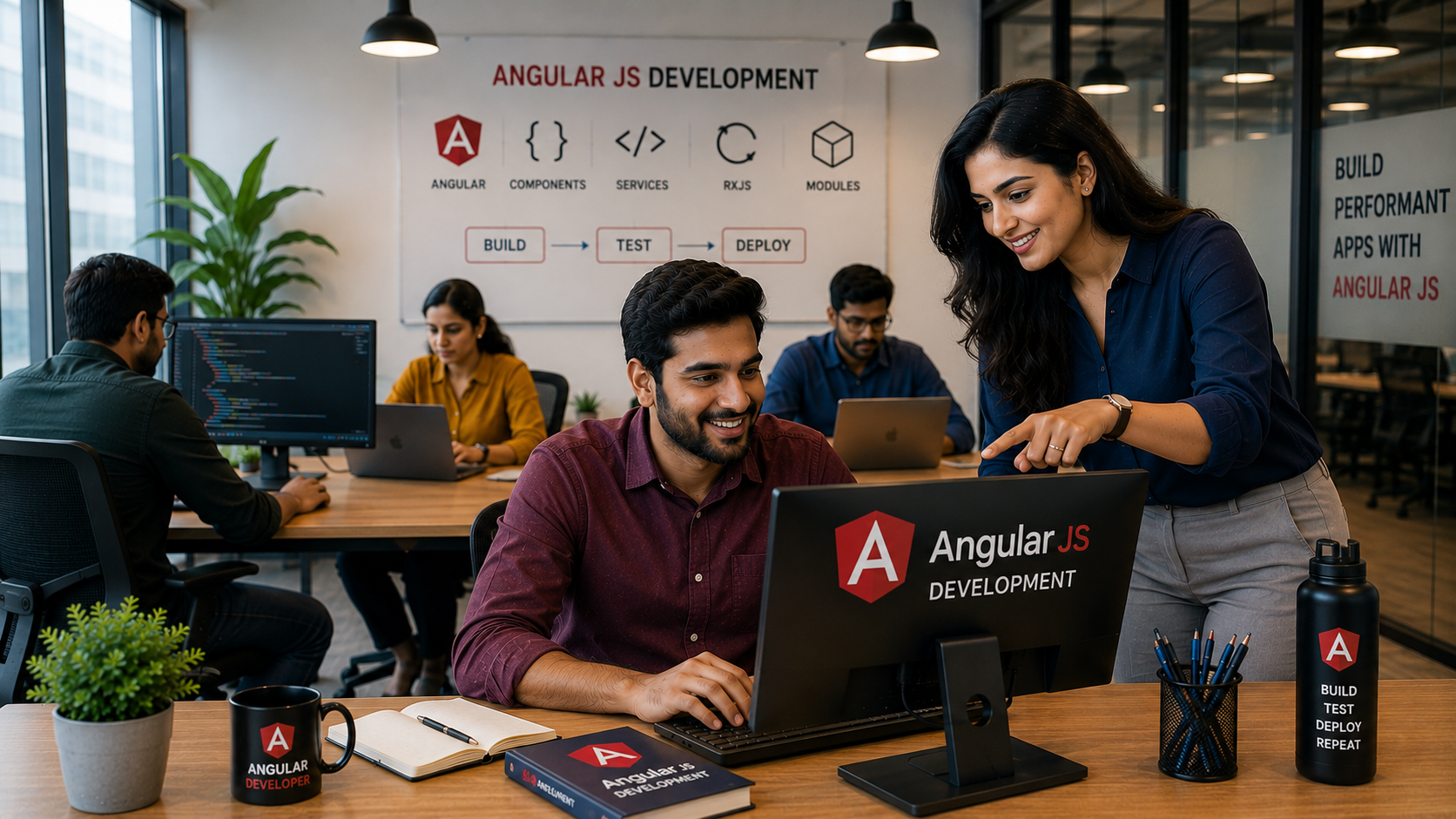 AngularJS developers reviewing an existing web application