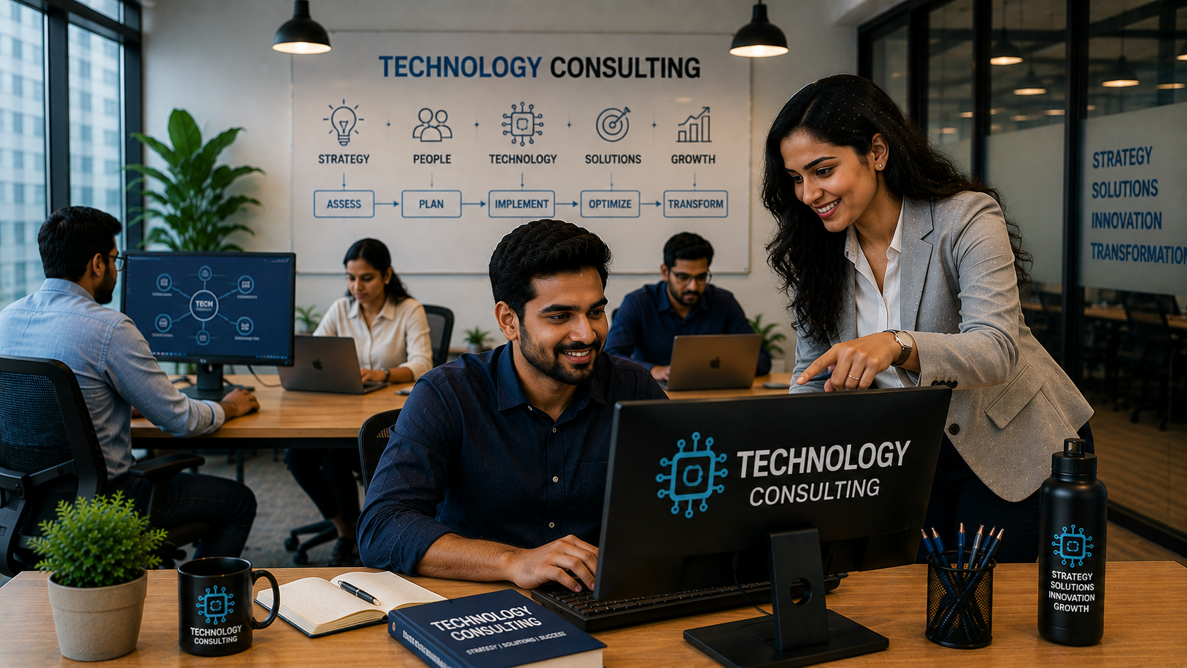 Technology consultants discussing a solution roadmap