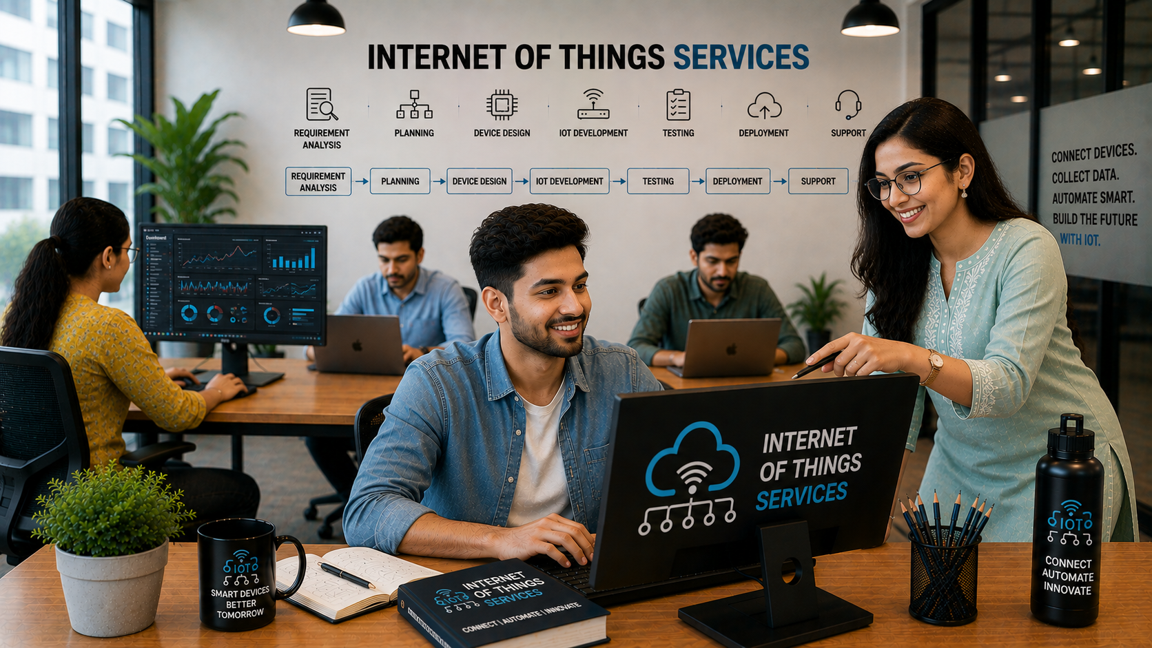 IoT engineers collaborating on a connected-device solution