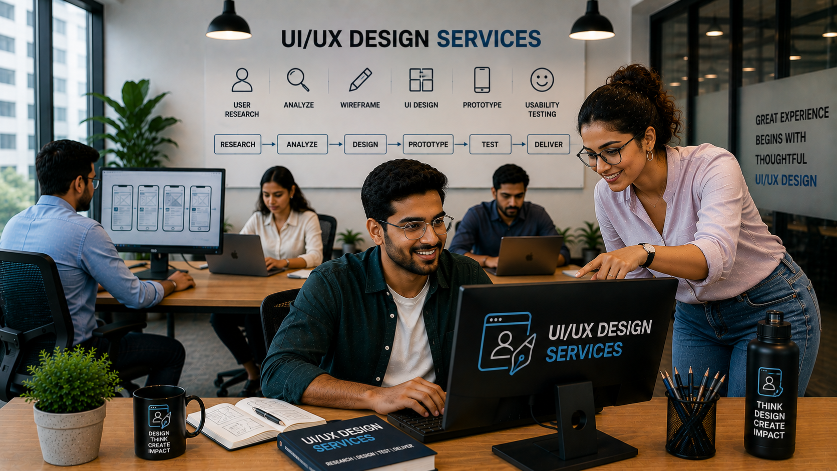 UI/UX designers collaborating on interface concepts