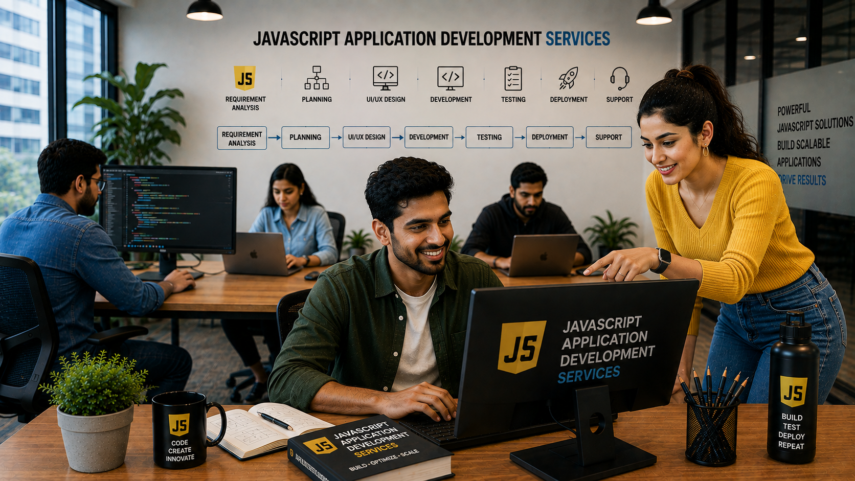 JavaScript developers reviewing application architecture