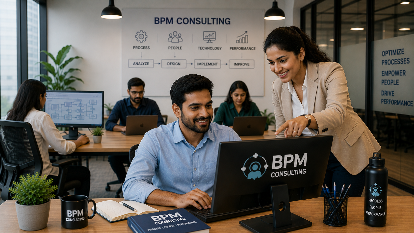 BPM consultants reviewing business process improvements