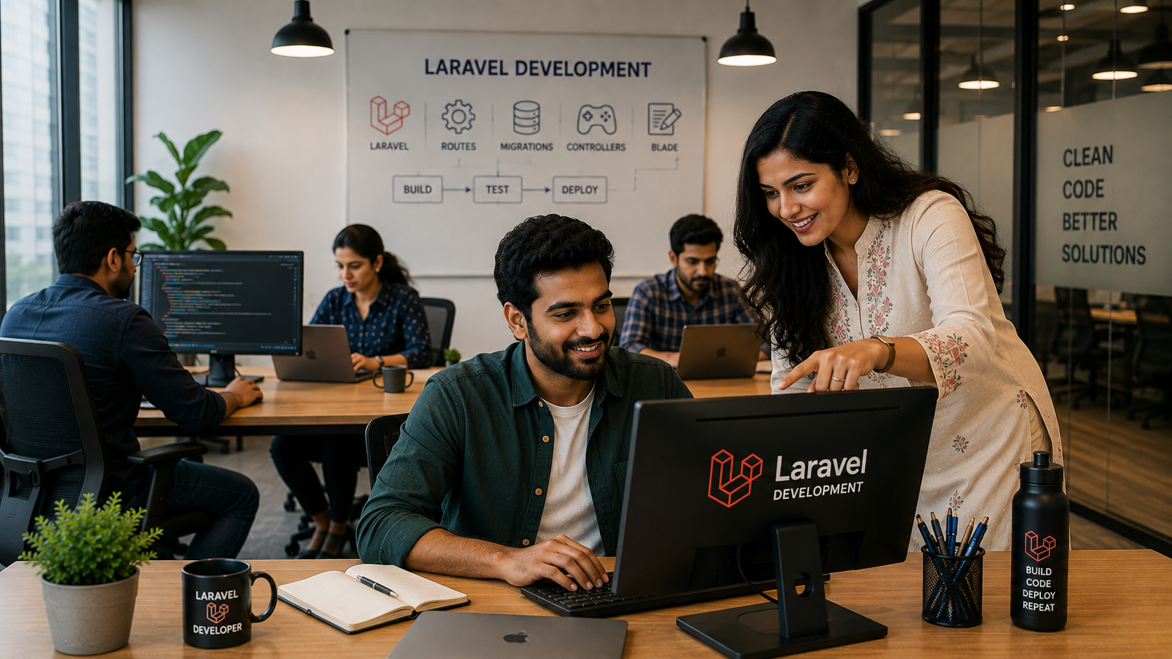 Laravel developers collaborating on web application delivery