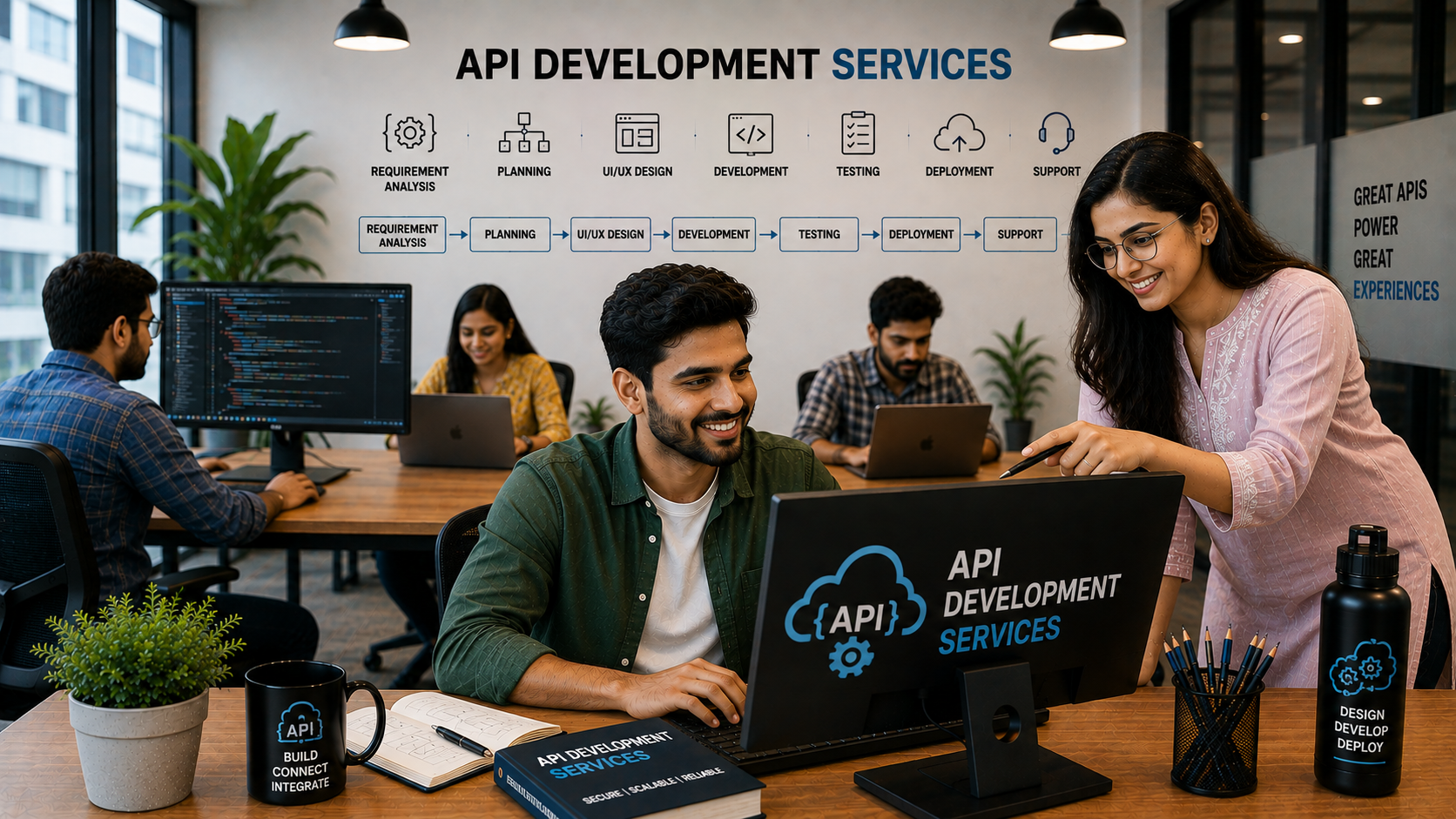 API developers collaborating on system integration architecture